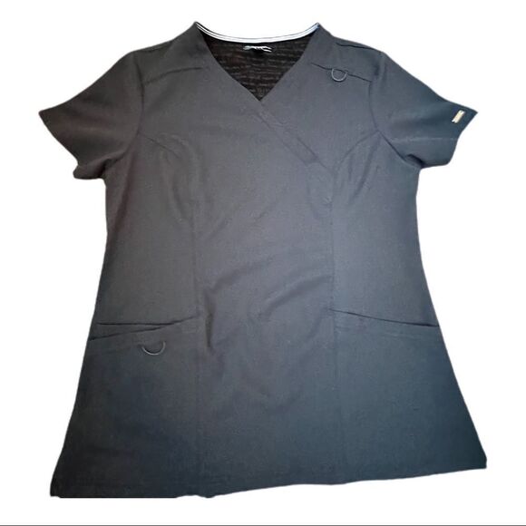 Elle Grey Scrub Top. Three Front Pockets, One Zipper Back Pocket. Size S. EUC! - Picture 1 of 9